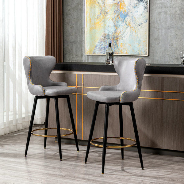 Corrigan Studio® Swivel Bar Stools Set Of 2 With Technology Leather Fabric,180° Swivel Self